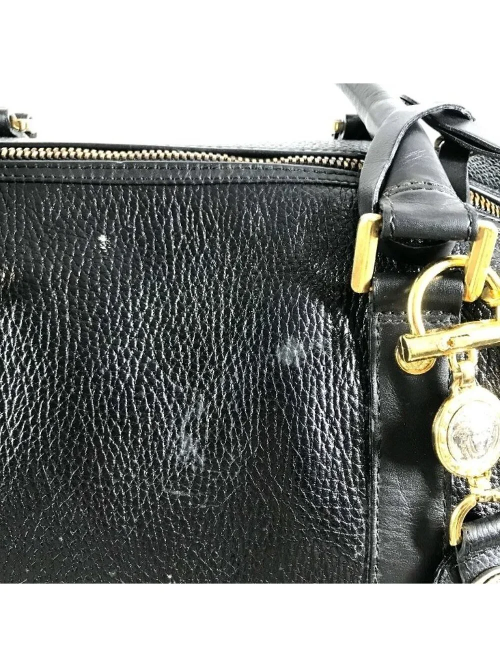 Versace Handbag Sunburst Logo Leather Black